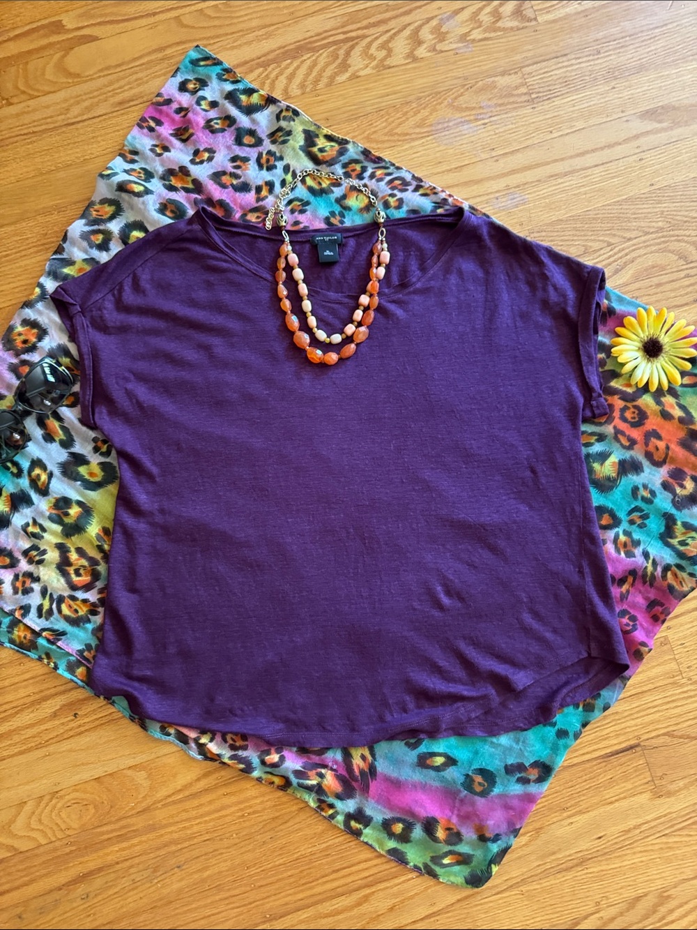 🌺 ANN TAYLOR; Pretty, 100% Linen, Purple Cap Sleeve Style Top in Misses Size XL!